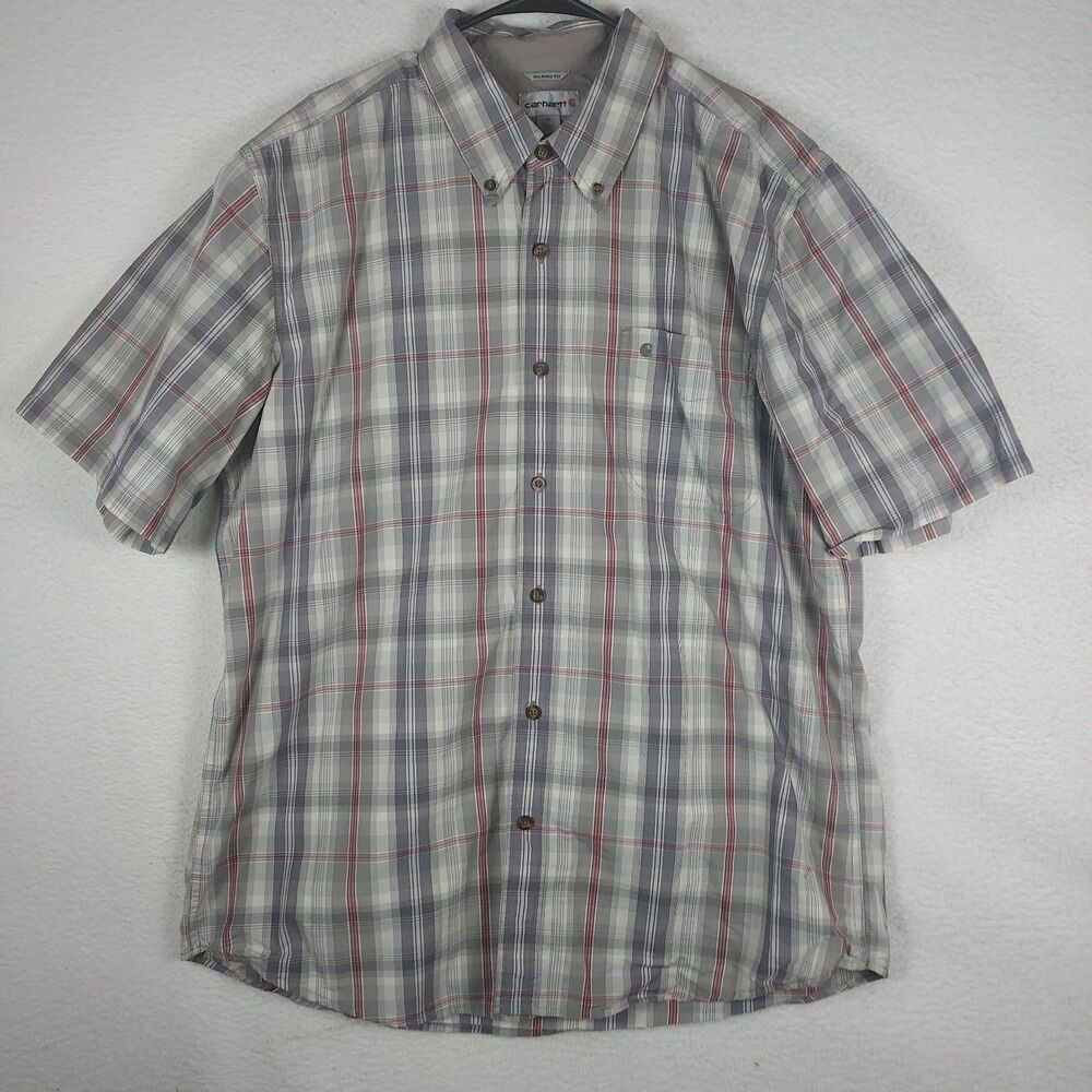Carhartt Mens XL Plaid Work Shirt Short Sleeve Relaxed Fit Button Up